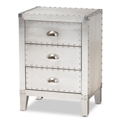 Baxton Studio Claude French Industrial Silver Metal 3-Drawer Nightstand